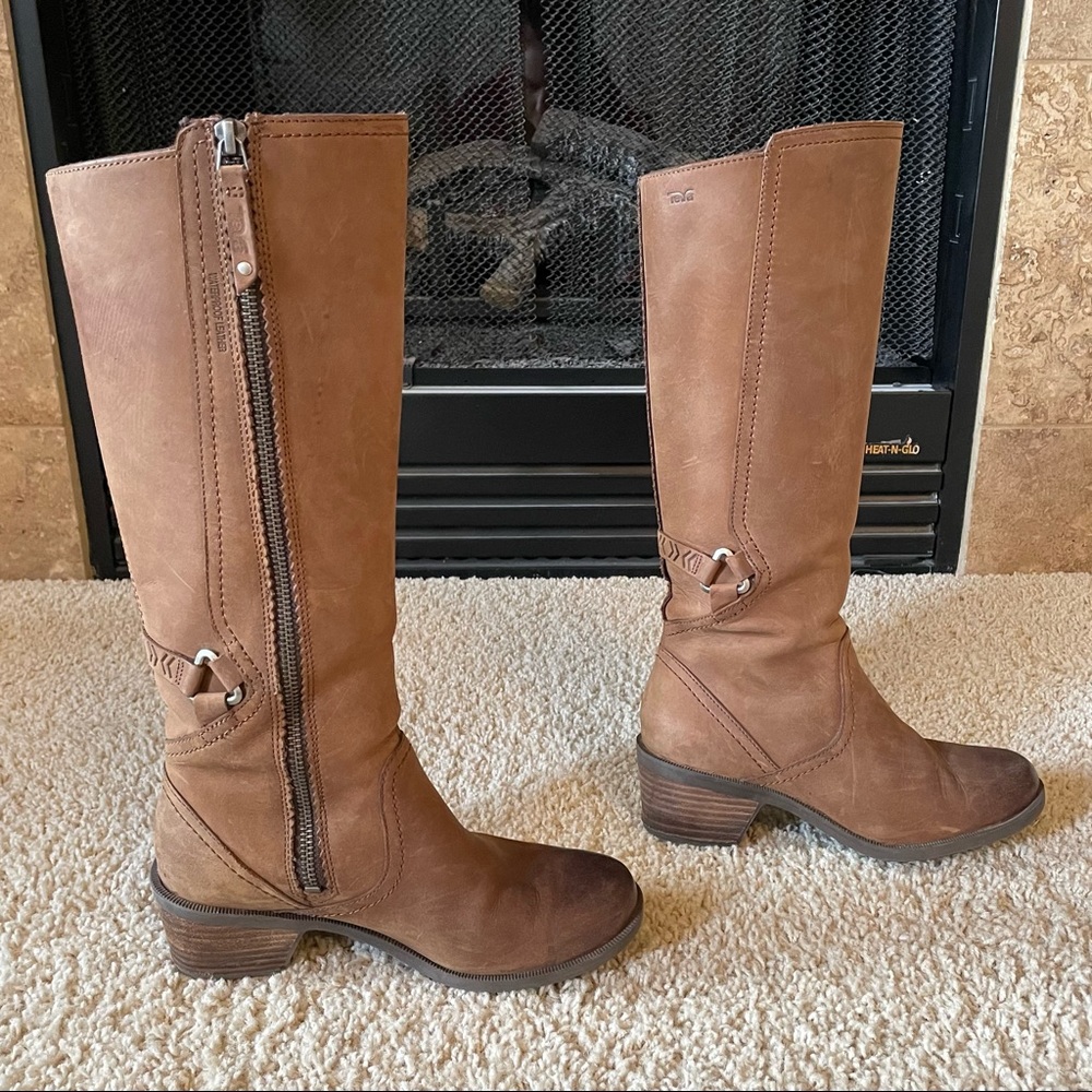 Teva Waterproof Foxy Tall Calf Riding Boots Like New Brown Tan